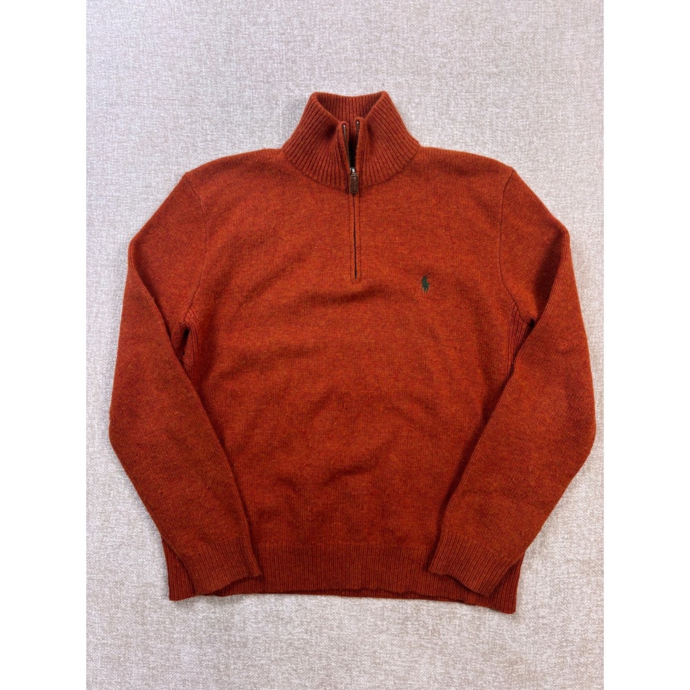 Polo Ralph Lauren Mens Orange 100% Lambswool Quarter Zip Sweater Large P4282